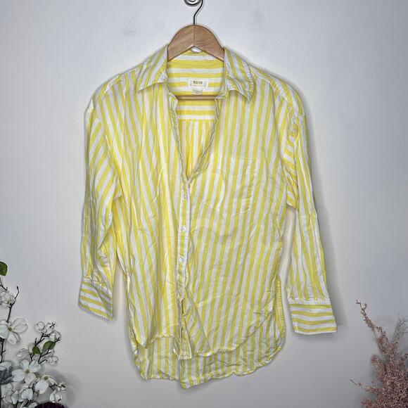 ANTHROPOLOGIE x MAEVE The Bennet Buttondown Shirt Yellow Stripe Sz XS {V33} - Picture 2 of 5